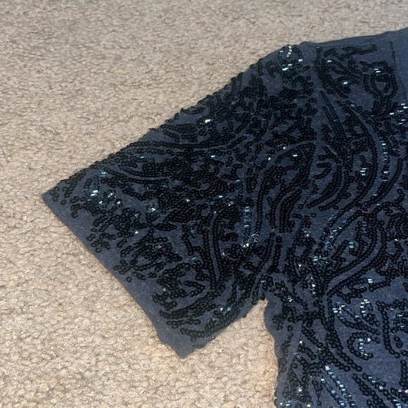 Tory Burch Arabesque Sequins Wool Tee Carbon Melange Small - Picture 7 of 10